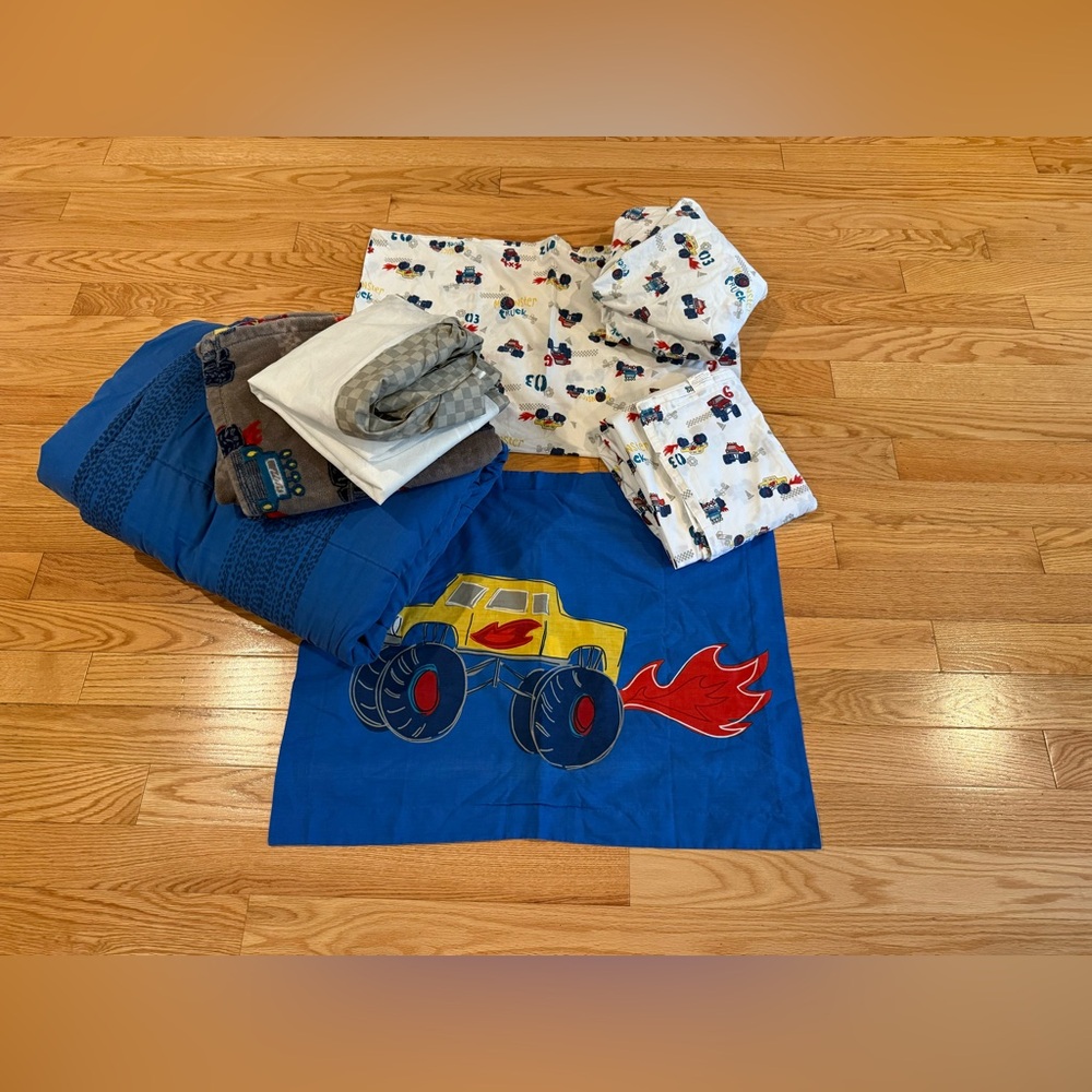 Jumping Beans Monster Truck complete bedding set comforter/sheets 7 piece